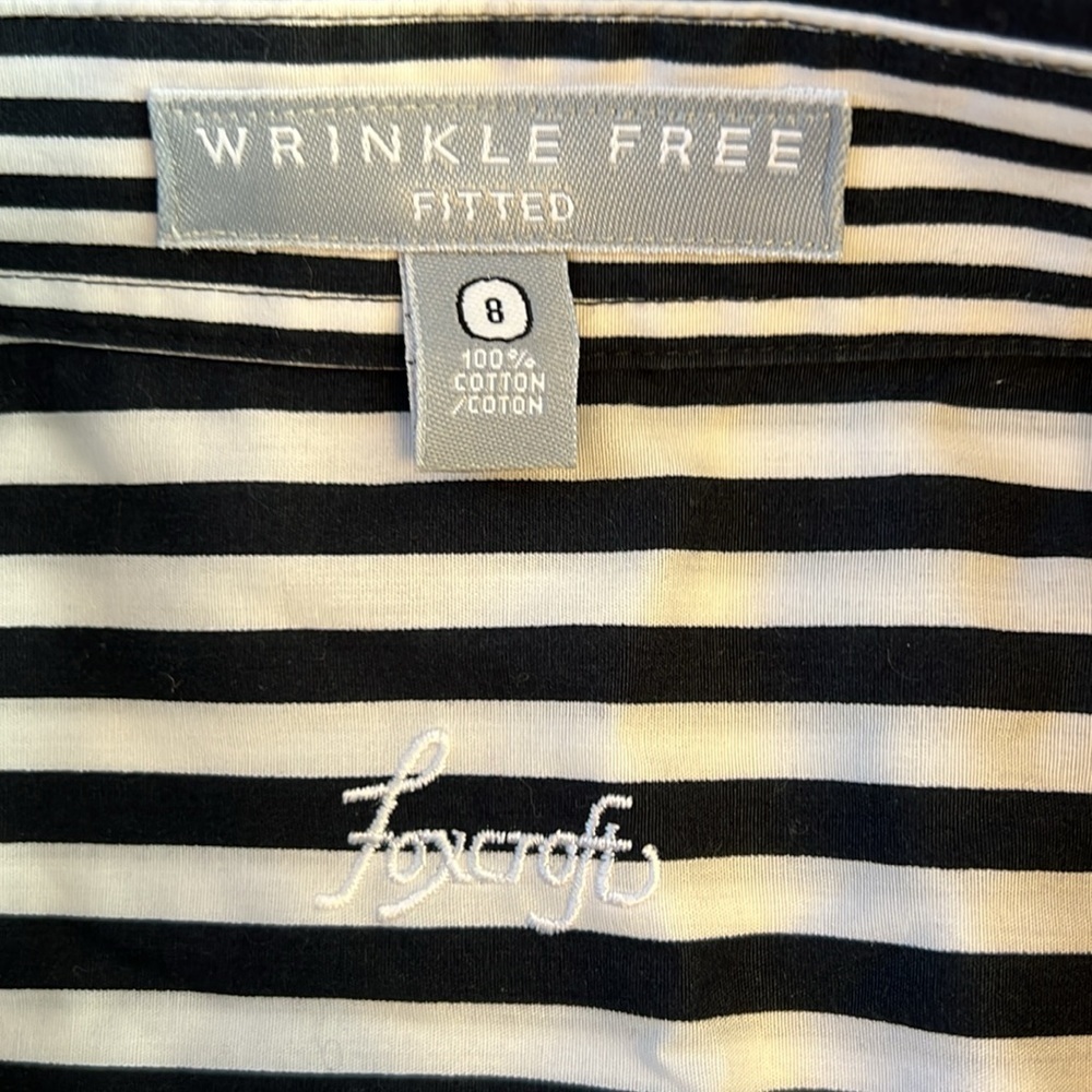 Foxcroft Black and White Striped Wrinkle Free Fitted Women's Cotton Top 8 - Picture 4 of 5